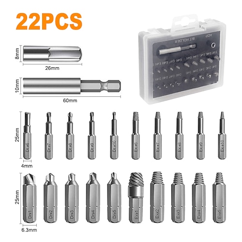 22/33-teiliges Abzieher-Bohrer-Bit-Set abisolierte gebrochene Schraubenbolzen-Entferner-Bolzenschlupfzähne beschädigte Abriss-abisolierte gebrochene Werkzeuge Image