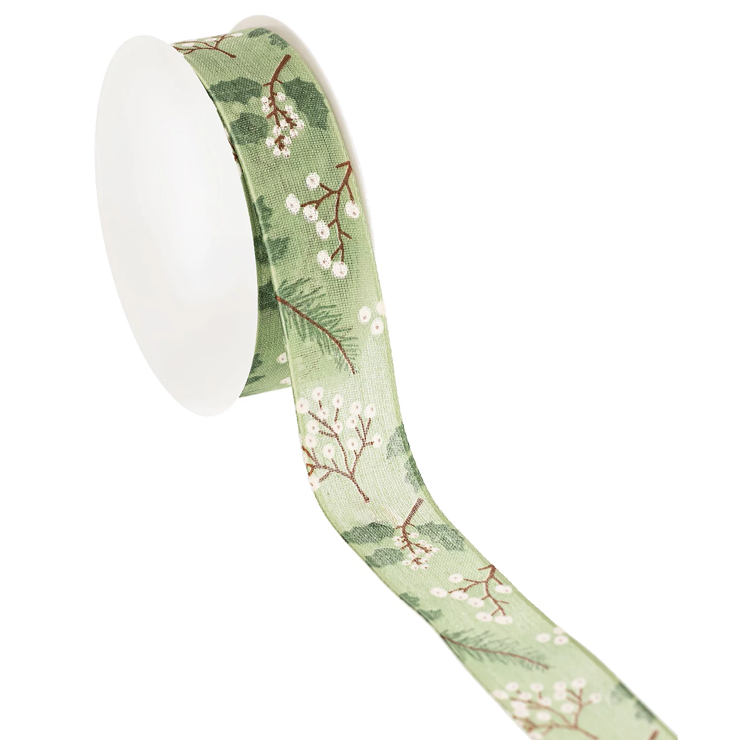 Ruban en tissu "branches", vert, 25 mm, 5 m