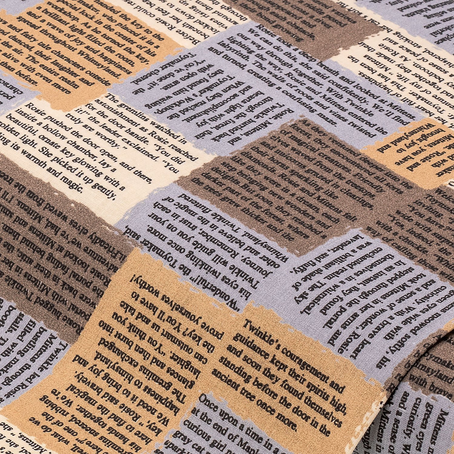 Tissu coton "journal", marron/coloré, série "Mona