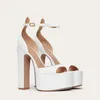 Gold Weiß Größe 34-43 Sandalen Damen Dicker Absatz Quadratischer Kopf Schnalle Wasserdichter Tisch Offener Zeh Hohlwort mit High-Heel-Sandalen