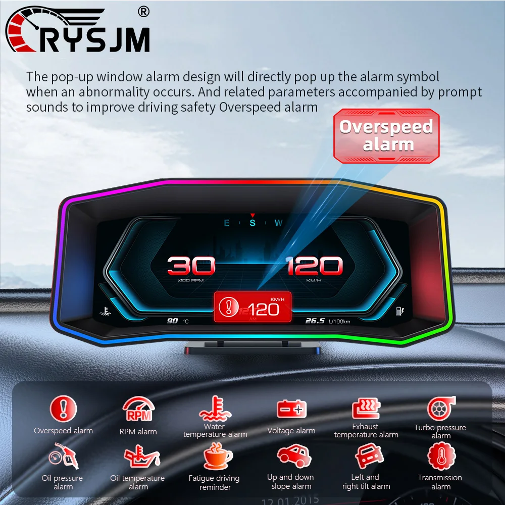 P4 OBD GPS Auto Head Up Display Multi-funktion Smart HUD 6,2 Zoll LCD Bildschirm Auto System Geschwindigkeit Turbine beschleunigungsmesser Neigung Meter Image