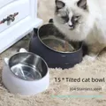 Gatto Cane Ciotola in acciaio Base antiscivolo Animali domestici Cuccioli Gatti Cibo Bevanda Alimentatore d'acqua Piatto di protezione del collo Ciotola per animali domestici Alimentatore d'acqua Set
