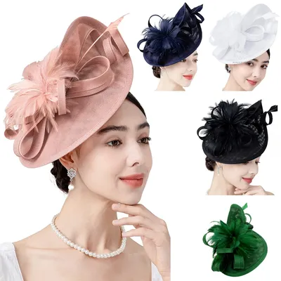 2025, eleganter Fascinator-Hut für Damen, Teeparty, Kentucky Derby, Fascinator, Pillbox-Hut, Feder-Blumen-Fascinator, Hochzeit, Cocktail Image