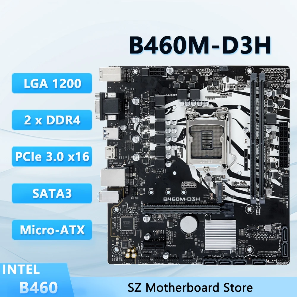 B460M-D3H LGA 1200 Motherboard Intel B460 2x DDR4 64 GB M.2 Miro-ATX unterstützt i5-10400 i7-10700T i5-10600K i3-10100 i3-10305 cp Image
