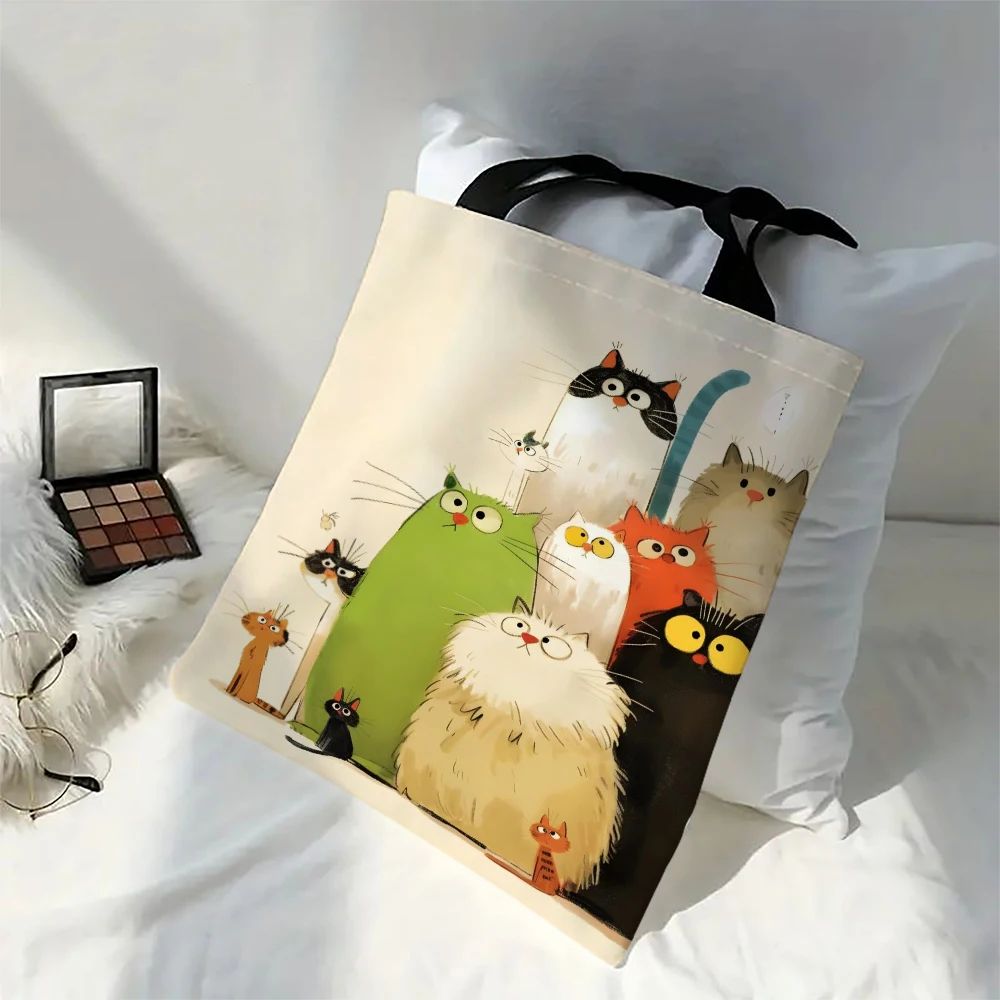 1pc stravagante cartone animato gatti tote bag cartone animato pesce borse per la spesa per le signore regalo eco pieghevole riutilizzabile borsa per la spesa borse all'aperto