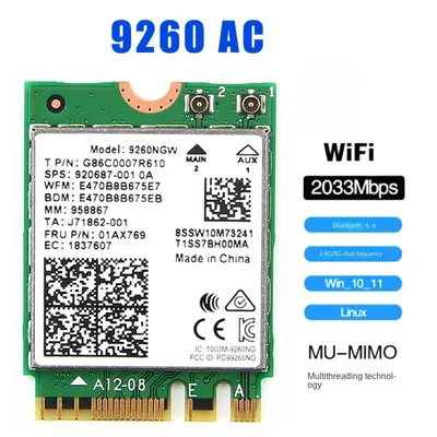 9260NGW 9260AC WiFi 5 Wireless Network Card Bluetooth 5.0 2033Mbps 802.11AC Dual-Band 2.4G 5G Win 10 11 Laptop NGFF M.2
