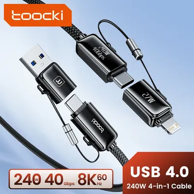 Toocki 240 W 4-in-1-USB-Kabel PD 3.1 USB C auf Typ C auf Beleuchtung 8K@60Hz 40 Gbit/s Datenkabel für iPhone 16 15 Samsung S23 MacBook