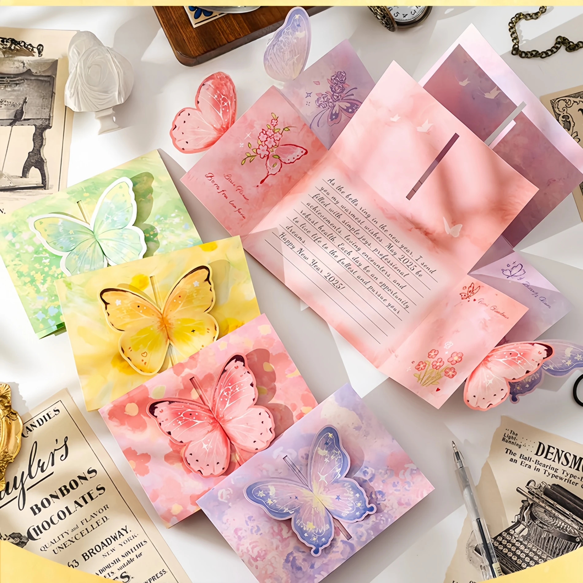 4-teiliges 3D-Schmetterlings-Grußkarten-Set – handgefertigte Pop-Up-Liebes-Geburtstagskarten, Umschläge, romantisches Faltpapier, Geschenk für Paare und Freunde Image
