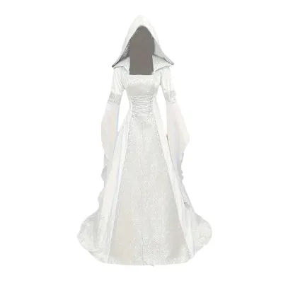 Viktorianisches Maxikleid für Damen mit Kapuze, mittelalterliches Renaissance-Hochzeitskleid, Halloween, Hexe, Vampir, Gothic, Cosplay-Kostüm Image