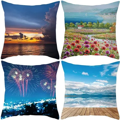 Home Decor Sonnenuntergang, Blumen, Feuerwerk, Wolken Kissenbezüge Muster Kissenbezug geeignet für Sofa Schlafzimmer Auto Kissenbezug Image
