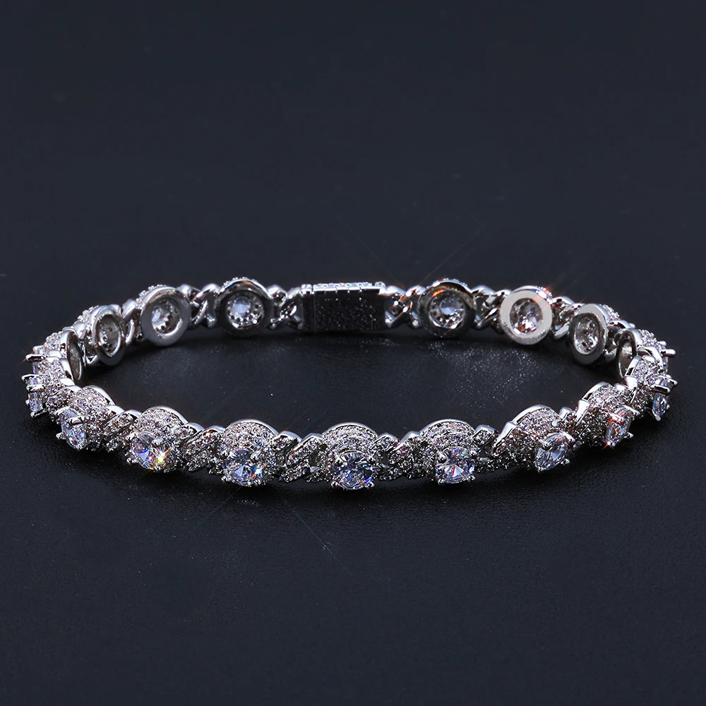 Hip Hop High-End-Schmuck Diamant Weißgold Iced Out Armband 7,5 mm große Cz Runde Perle 1 Reihen kubanisches Armband für Frauen Männer Geschenk