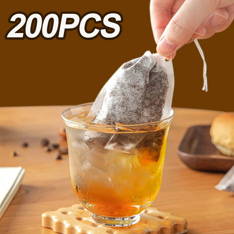 200PCS Disposable Filter Bag Corn Fiber Drawstring Teabags Spice Tea Coffee Infuser Coffee Filter Tea Bag Kitchen Coffee Tool