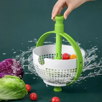 Small Rotating Draining Basket for Home Use, Semi-Automatic Hand-Press Vegetable and Fruit Salad Rotating Washing Storage Dehydr