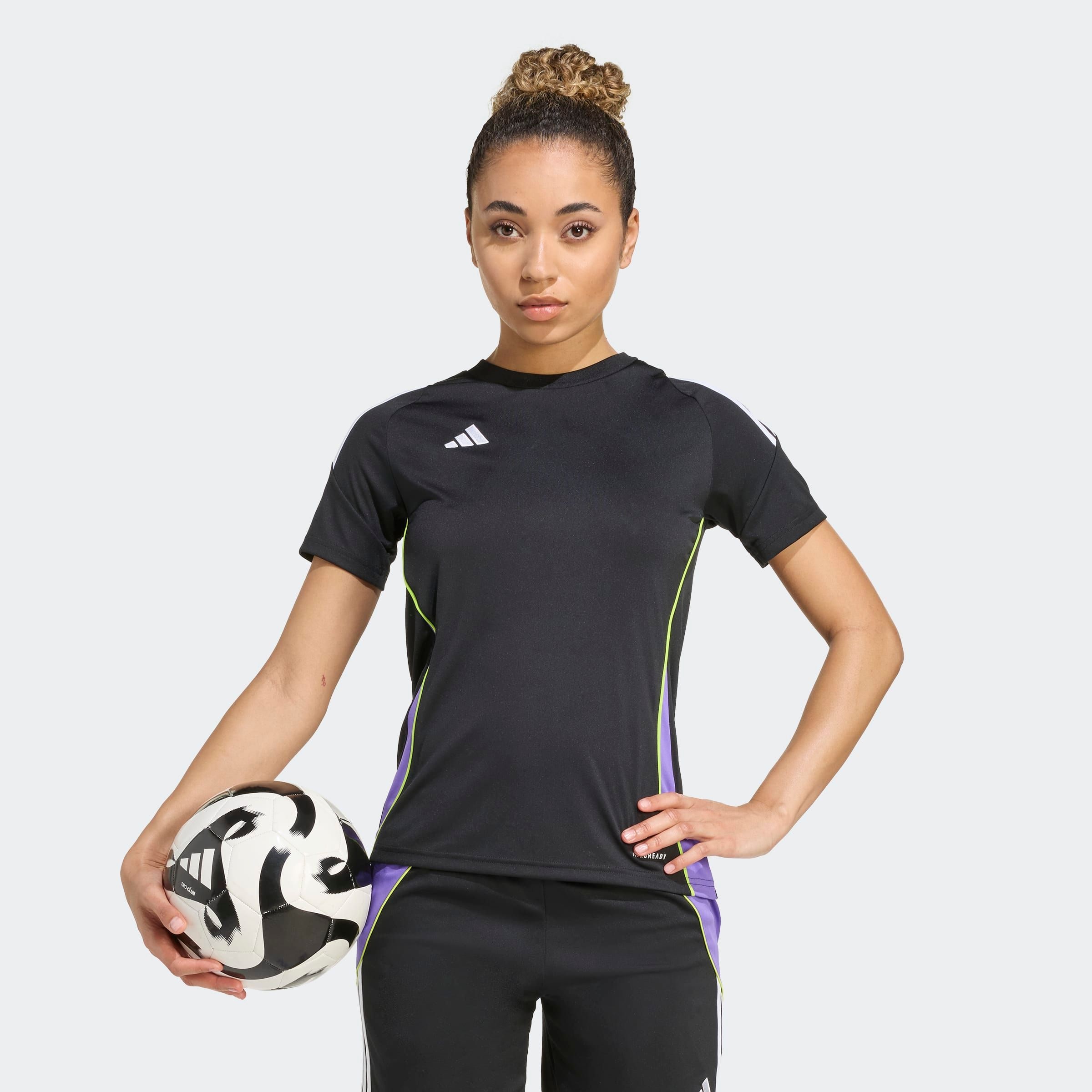 Fußballtrikot ADIDAS PERFORMANCE "TIRO24 JSYW", Damen, Gr. XL, lila (schwarz, lila rush), Obermaterial: 100% Polyester, Rundhals, Trikots Fußballtrikot