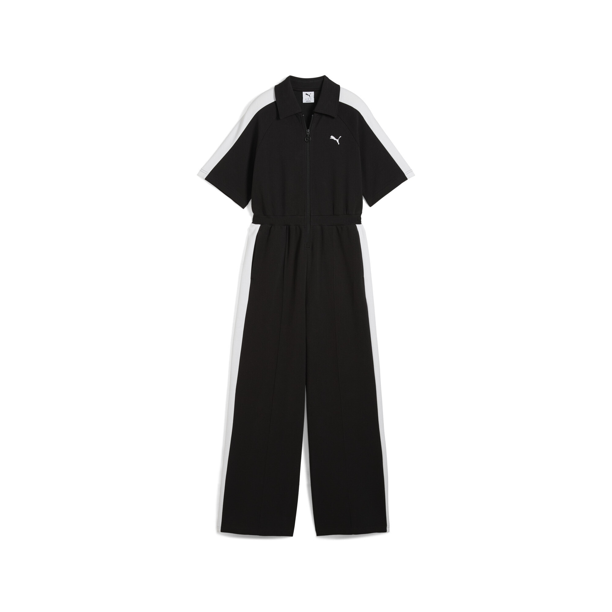 Jumpsuit PUMA "T7 Kurzärmeliger Jumpsuit Damen", Damen, Gr. S, schwarz, Obermaterial: 12% Polyester, 88% Baumwolle; Einsatz: 88% Baumwolle, 12% Polyester; Seitentasche – Oben: 100% Baumwolle, regular fit, Overalls Image