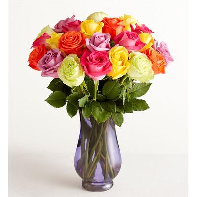 1-800-Flowers Flower Delivery Assorted Roses 24 Stems W/ Purple Vase