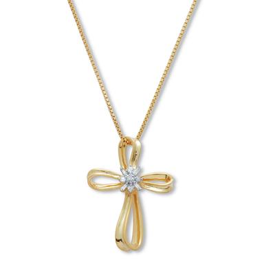 Women's .10 TCW Diamond Gold-Plated Sterling Silver Cross Pendant and Chain 18 Inches by PalmBeach Jewelry in White (Size ONE SIZE)