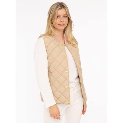 Steppweste ZWILLINGSHERZ "Classic Diamond", Damen, Gr. XXL, beige, Steppware, Obermaterial: 100% Polyester, modisch, Basic hüftbedeckend, ohne Ausschnitt, Westen, Knöpfe, Stehkragen, Eingriffstaschen, modisch, Kontrastdeteils Image