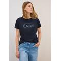 T-Shirt CECIL, Damen, Gr. XXL (46), urban dunkelblau, Jersey, Obermaterial: 50% Baumwolle, 50% Modal, bedruckt, casual, normal hüftbedeckend, U-Boot-Ausschnitt, Kurzarm, Shirts, mit Wording