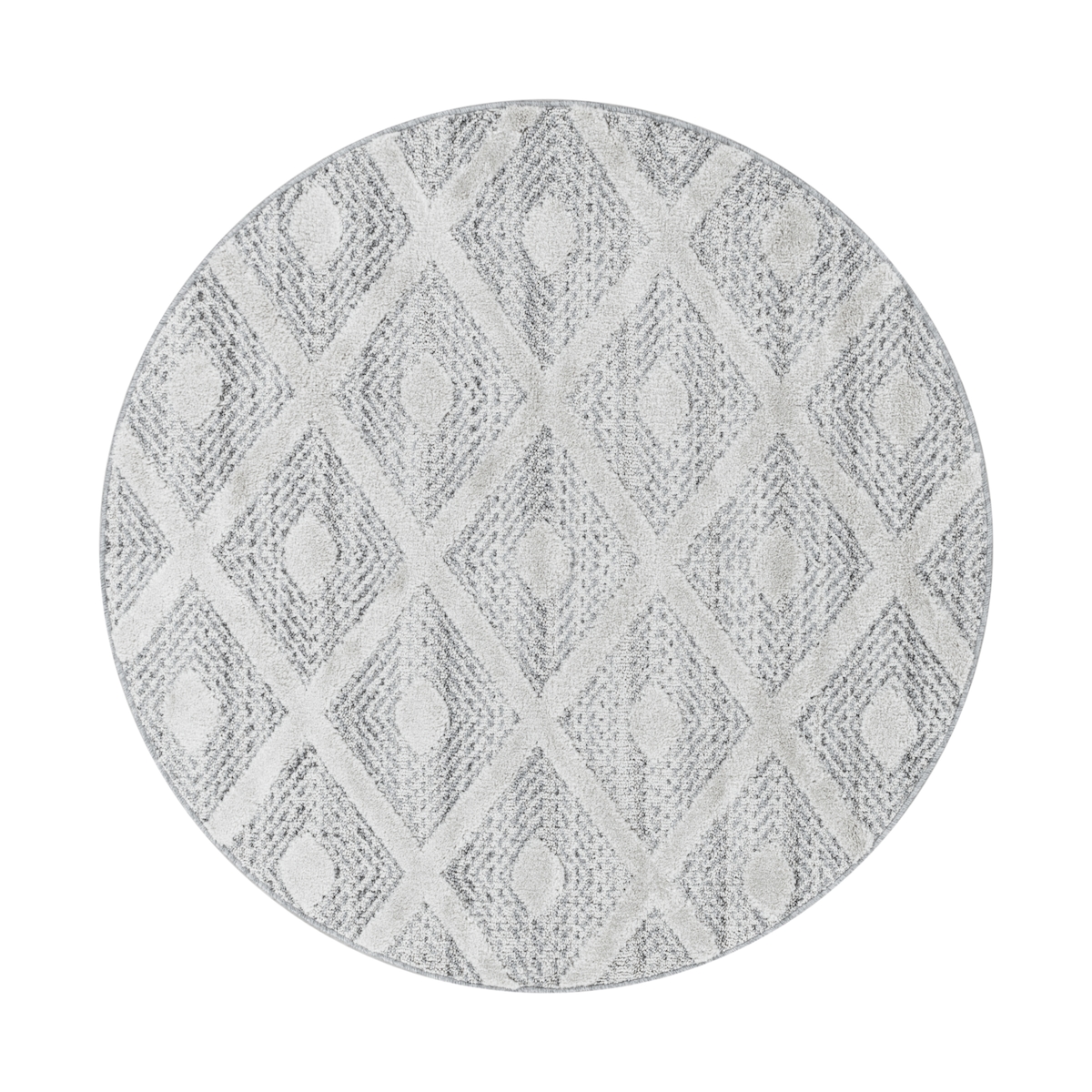 Teppich Esszimmer 3D Geometrisch Modern Waschbar Strapazierfähig Wohnzimmer Pflegeleicht Rund Grau 160x160 cm – GENF von Kadima Design Image
