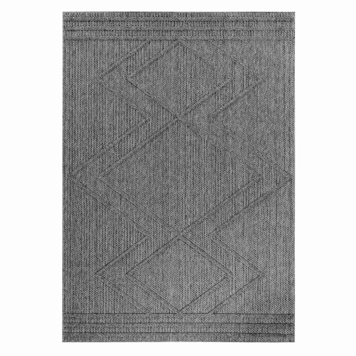 Teppich Balkon Boho Pflegeleicht Waschbar Strapazierfähig Terrasse Küche Grau 140x200 cm OEKO-TEX Gekettelt – CORTINA von Kadima Design Image