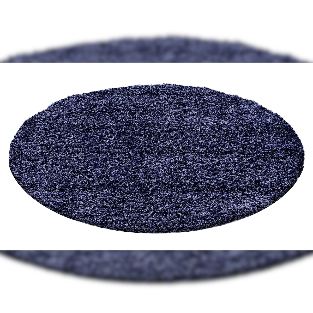 Teppich Hochflor Unifarben Polypropylen Wohnzimmer Shaggy Marineblau Rund 80x80 | Kadima Design Image