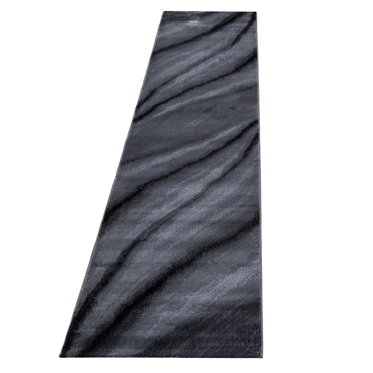 Teppich Kurzflor Abstrakt Wellen Polypropylen saugroboter Wohnzimmer Schwarz Läufer 80x300 | Kadima Design Image