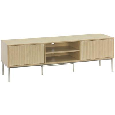 TV-Möbel mit geriffeltem Holzdekor und Metall, 2 Türen 160cm - Sweeek Image