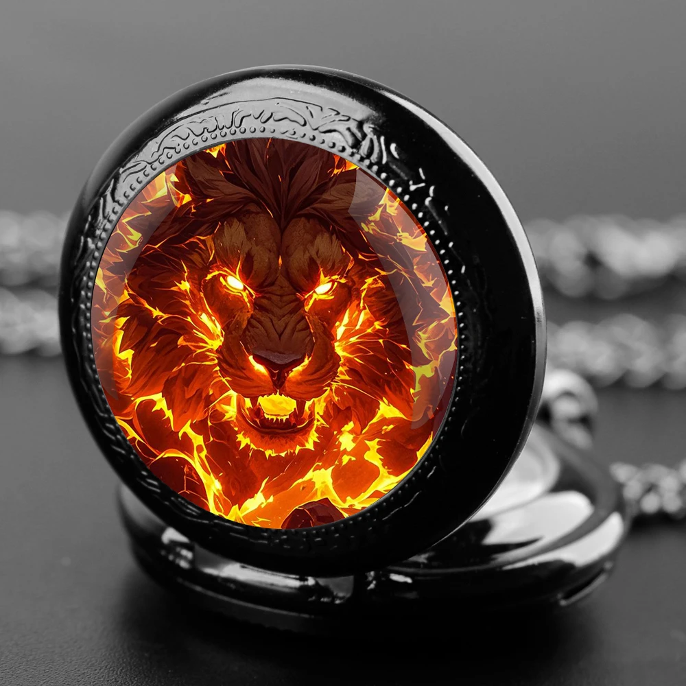 Montre de Poche à Quartz Noir au Design Lion de enquêter, Coffret Cadeau avec Cadran en Chiffre Arabe Durable, Cadeau Intemporel pour Garçon
