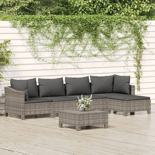6-TLG. Ensemble de salon de jardin en poly rotin gris avec coussins