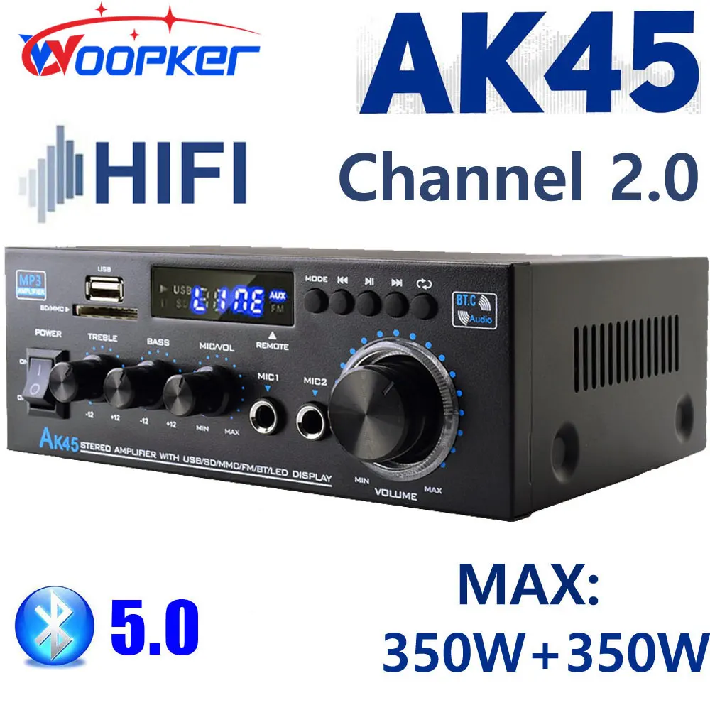 Woopker HiFi Digital Audio Verstärker Kanal 2.0 Bluetooth Amp AK45 für Heimlautsprecher 350 W + 350 W Unterstützung 90 V-240 V Image