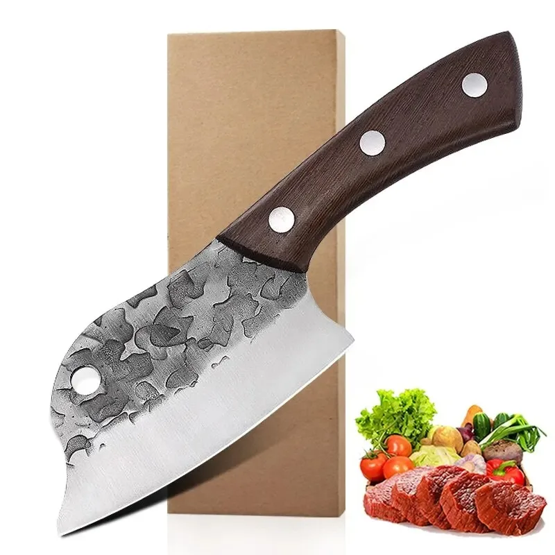 Scharfes Kochmesser, Ausbeinmesser, Fisch, Fleisch, Hackmesser, handgeschmiedet, voller Zapfen, Küchenmesser, Holzgriff, Metzgermesser für die Küche Image
