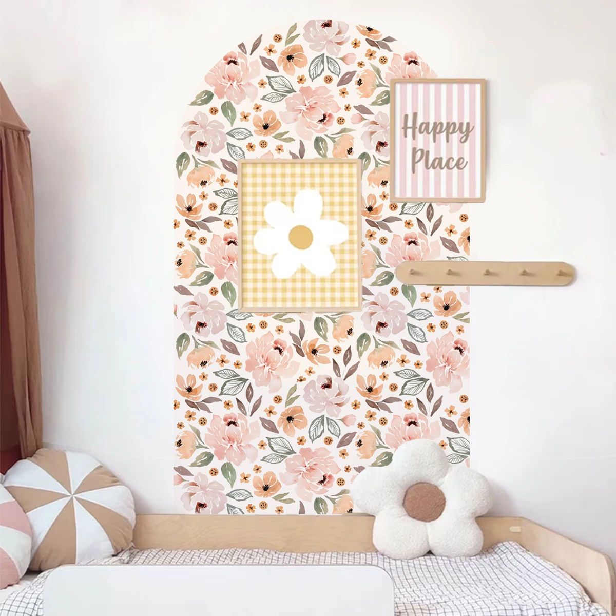 Boho Pfingstrose Blumenbogen Tapete Kinderzimmer Aufkleber Kinderzimmer Baby Wandaufkleber Kinder Schlafzimmer Wohnzimmer Vinyl Home Decor Peel and Stick