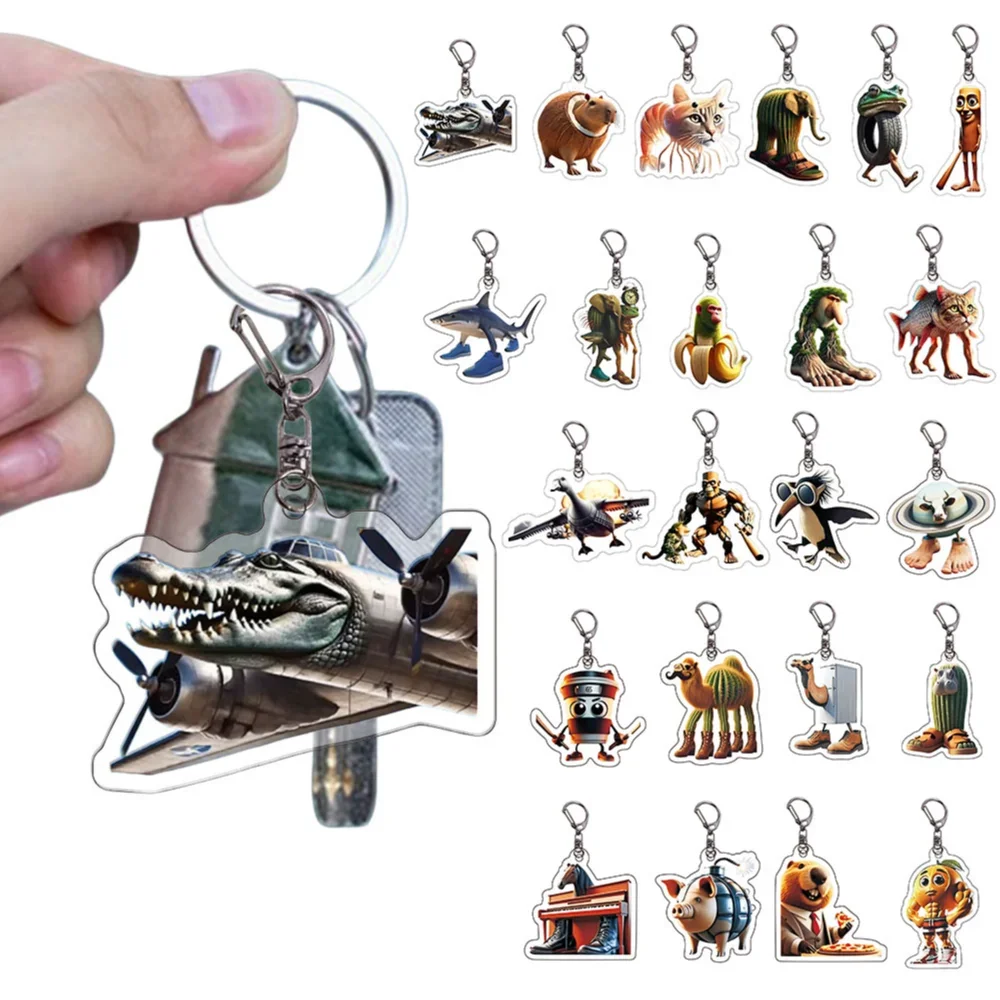 Tralalelo Tralala Hai 2D flacher Acryl-Schlüsselanhänger, kreative Tiere, hängender Anhänger, Tung Tung Sahur, lustiger Cartoon-Anhänger Image