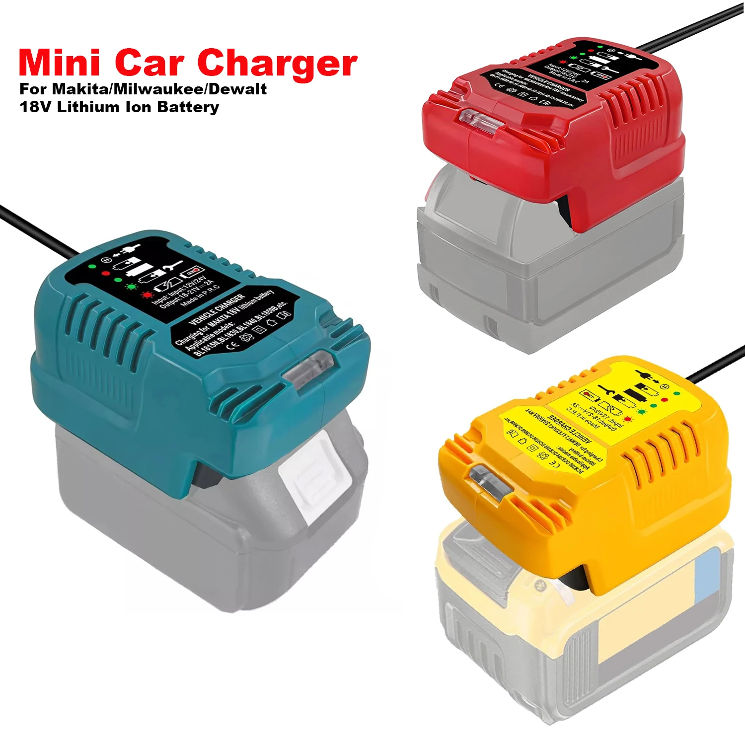 Mini Kompakte Auto Ladegerät Für Makita Für Milwaukee Für Dewalt 18V Lithium-Ionen Batterie Auto Ladegerät Zigarette Leichter Stecker ladegerät Image