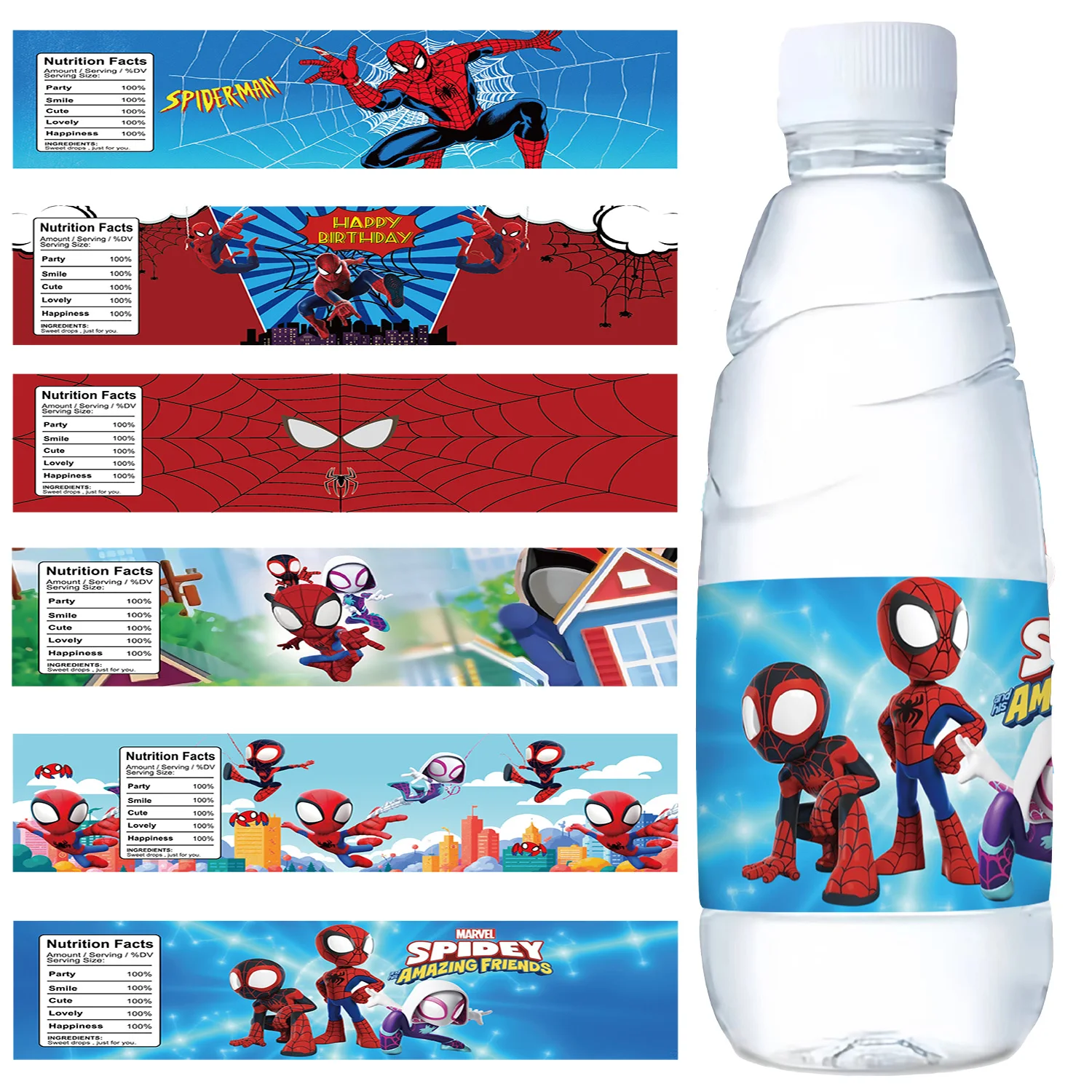 Spiderman Wasserflaschenetikett Spiderman Geburtstagsdekoration Wasserfester Aufkleber Babyparty Kinder Partyzubehör Geburtstag Image