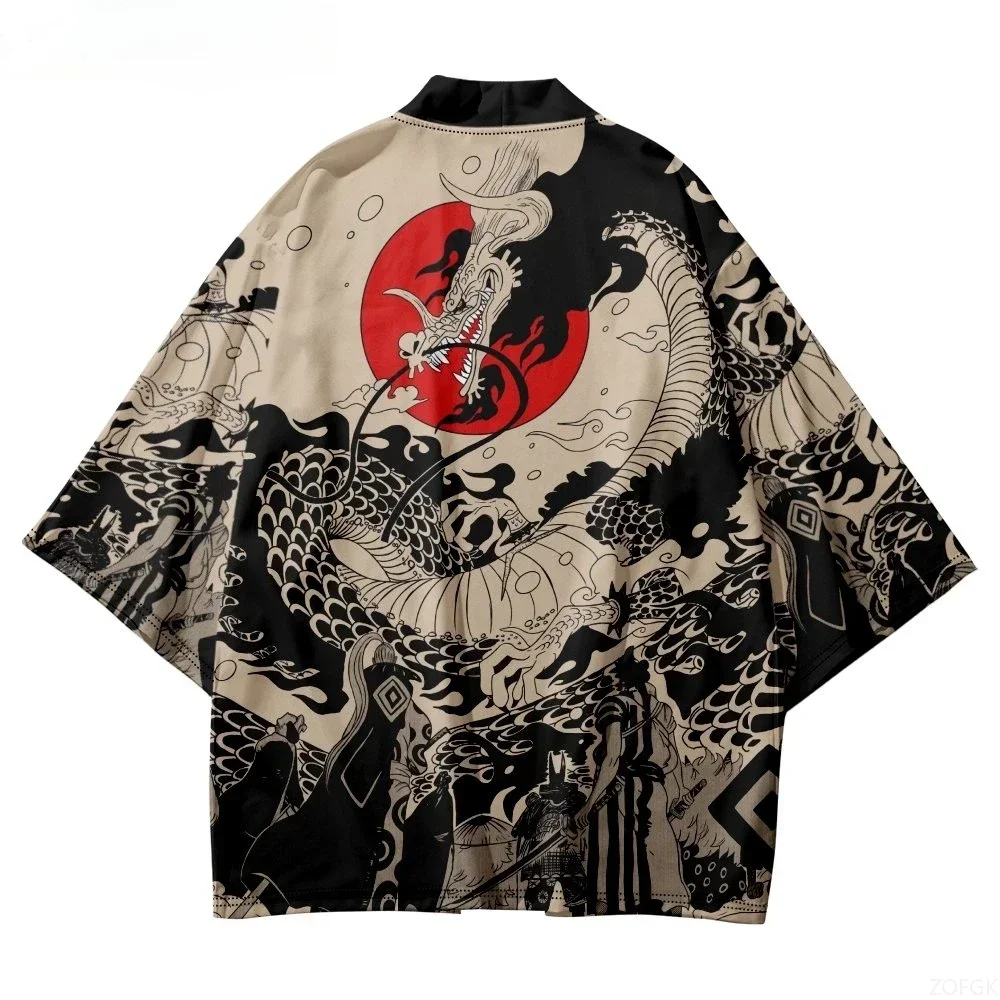 Traditionelle Samurai Kimono Männer Japanische Anime Drachen Druck Cosplay Haori Weibliche Frauen Strickjacke Yukata Hemd Sommer Robe Image