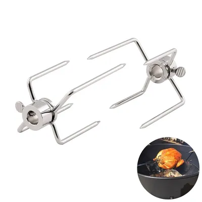 LMETJMA 2pcs/set Rotisserie BBQ Forks Stainless Steel Spit BBQ Forks Charcoal Chicken Grill Rotisserie Meat Fork BBQ Tool KC0149
