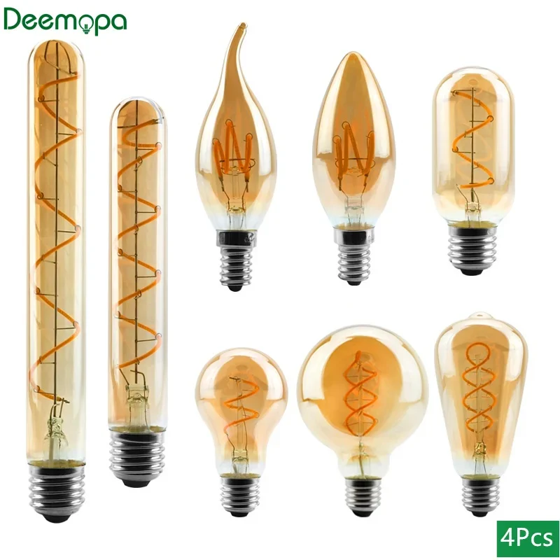 4 teile/los E14 LED Filament Glühbirne E27 AC220V 4W ST64 G80 G95 G125 Retro Vintage Ampullen Led Edison lampe Spirale Birne für Zuhause Image