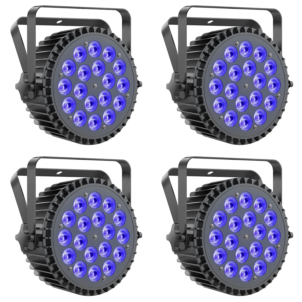 Yiflamefly 4Pcs 200W 18 LED Par Stage RGBW Disco Light Party Light With DMX512 Control LED Spotlight For Party Club Bar Wedding