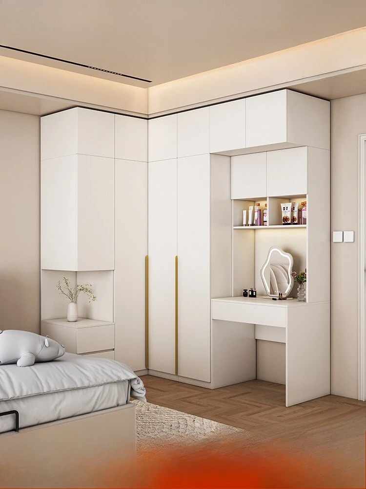 Massivholz-Eckschrank, Kommode, Schlafzimmer, Zuhause, Ecke, L-förmige Garderobe, 90-Grad-Schreibtisch, Kleiderschrank, integrierte Kombination Image