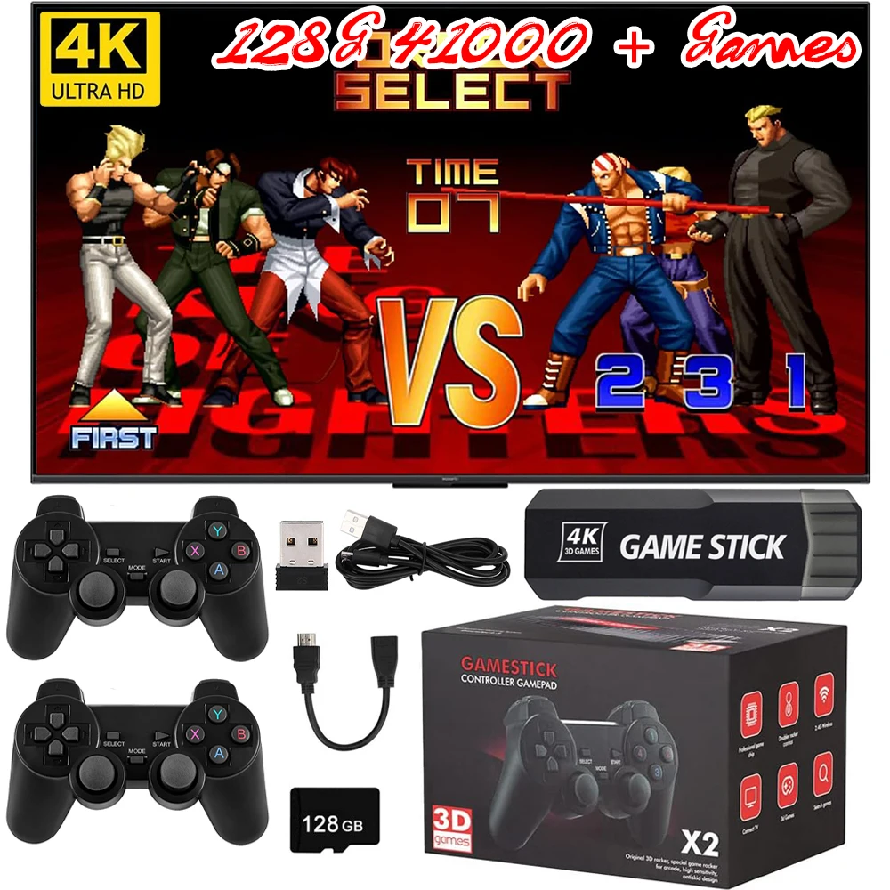 X2 Plus Game Stick 4K 8K HD Video Game Console 2.4G 5G Double Wireless Controller Game Stick For N64/PSP/PS1/GBA