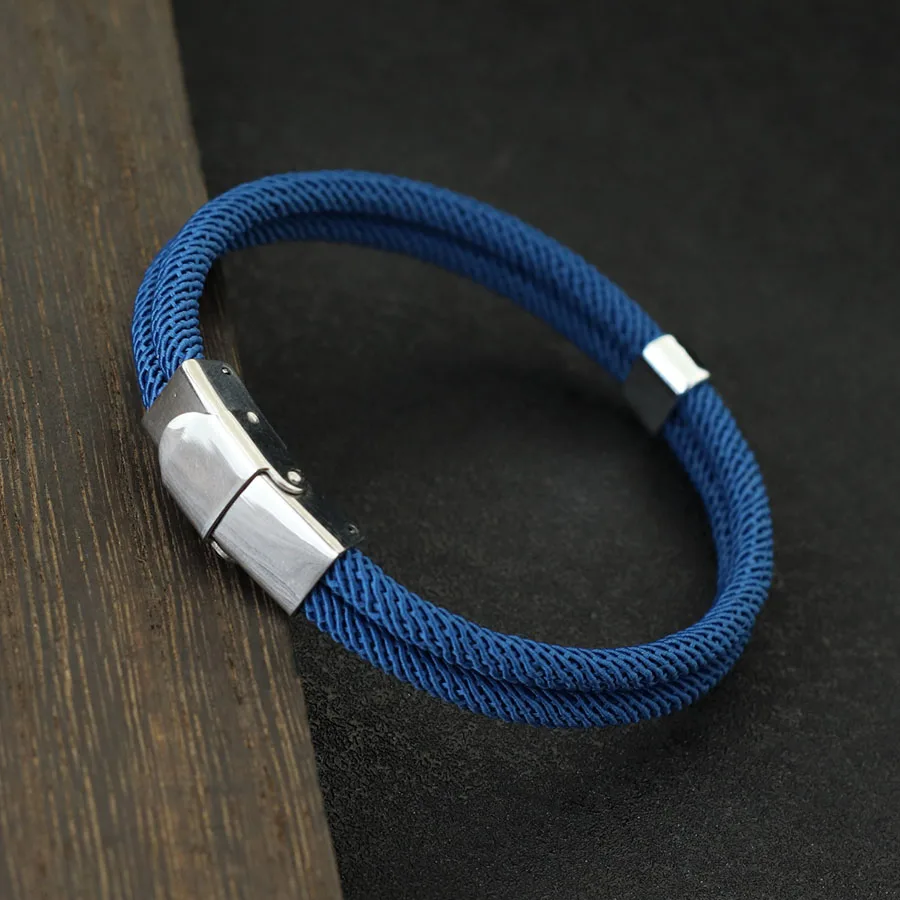 Klassisches doppellagiges Seilarmband für Herren, handgefertigt, geflochten, abnehmbare Edelstahlschnalle, nautisches Armband, Sport, Erkek Bileklik Image