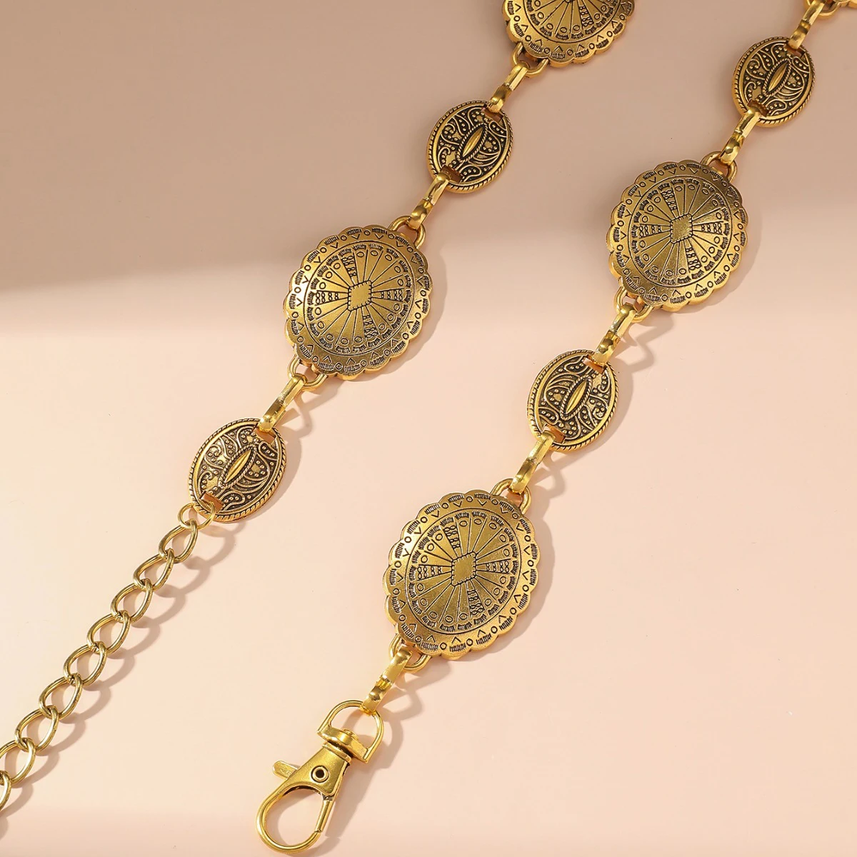 Mode Vintage Oval Craved Metall Taille Kette für Frauen Retro Stil Exquisite Gold Farbe Überzogene Gürtel Weiblichen Körper Schmuck Geschenke Image