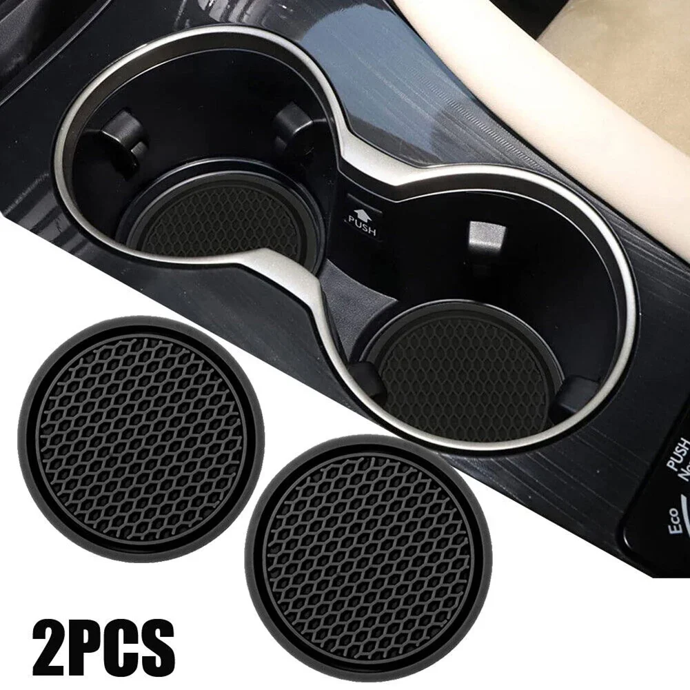 2 stücke Schwarz Auto Auto Tasse Halter Anti Slip Einsatz Untersetzer Pads Innen Zubehör für Die Meisten Tassen Zubehör Image