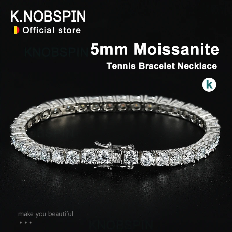 KNOBSPIN 5mm Moissanite Tennis Armband Halskette Für Frauen 925 Sterling Silber D VVS1 Labor Diamant mit GRA Zertifikat Schmuck Image