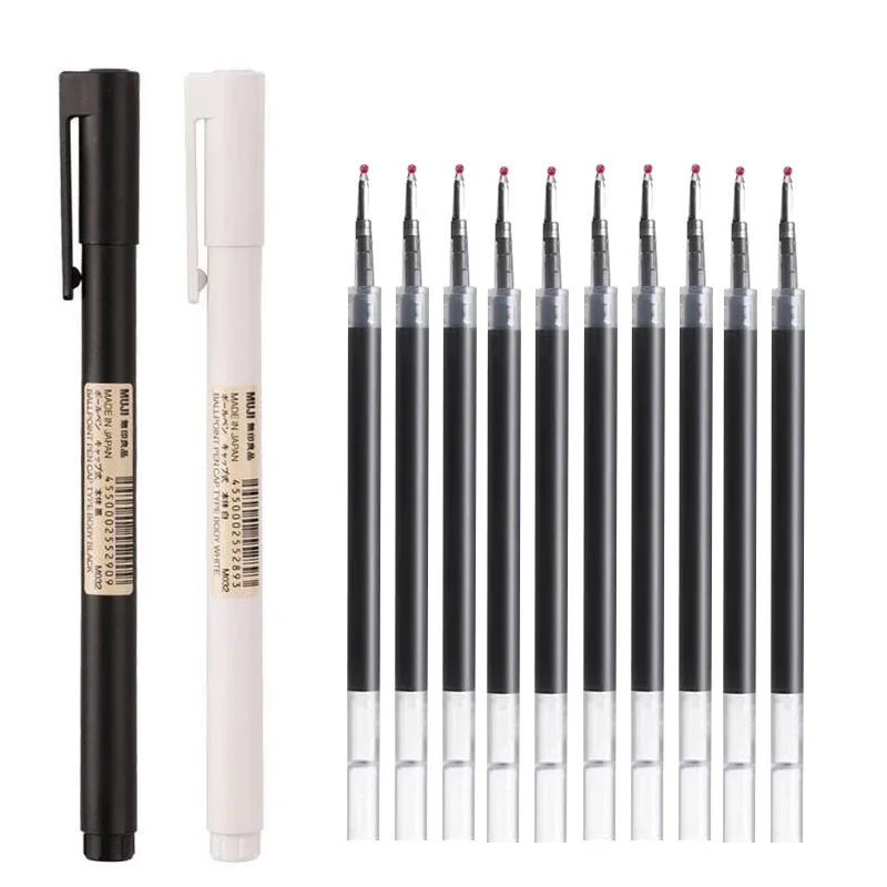 Penna gel nera/bianca da 0,5 mm Inchiostro nero Proiettile MUJIS Penna gel Set di ricarica sostituibile per forniture per ufficio scolastico Cancelleria per scrittura