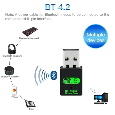 600Mbps USB WiFi Bluetooth Adapter 2.4G 5GHz USB Wi-Fi 5 Network Wireless Wlan Receiver Dongle DRIVER FREE