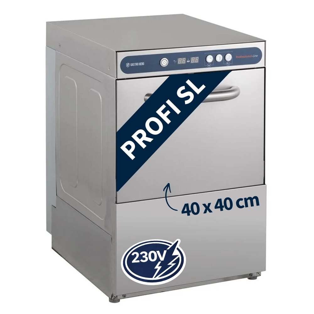 GastroHero Gläserspülmaschine PROFI Digital 40 SL | 230 Volt | 40x40 cm Korb| mit Dosierer | mit Ablaufpumpe | Made in Europe Image