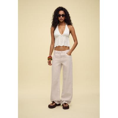 Stradivarius D91 low wide-leg twill jeans Stone 10